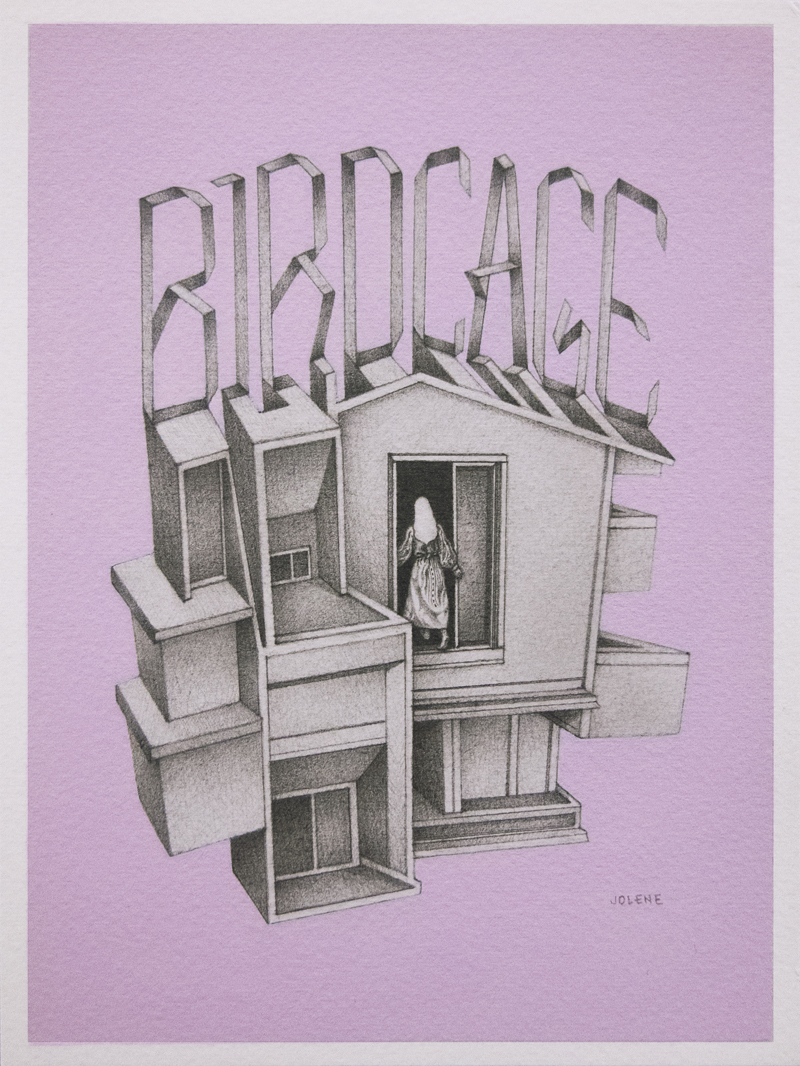 Birdcage, Acrylic and Graphite, 6 x 8, Jolene Lai, 2025